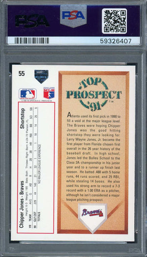 Chipper Jones 1991 Upper Deck Baseball Rookie Card RC #55 Graded PSA 9-Powers Sports Memorabilia