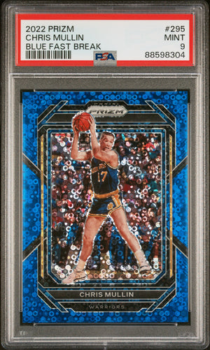 Chris Mullin 2022 Panini Prizm Blue Fast Break Card #295 Graded PSA 9 94/150-Powers Sports Memorabilia