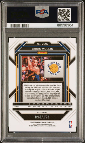 Chris Mullin 2022 Panini Prizm Blue Fast Break Card #295 Graded PSA 9 94/150-Powers Sports Memorabilia