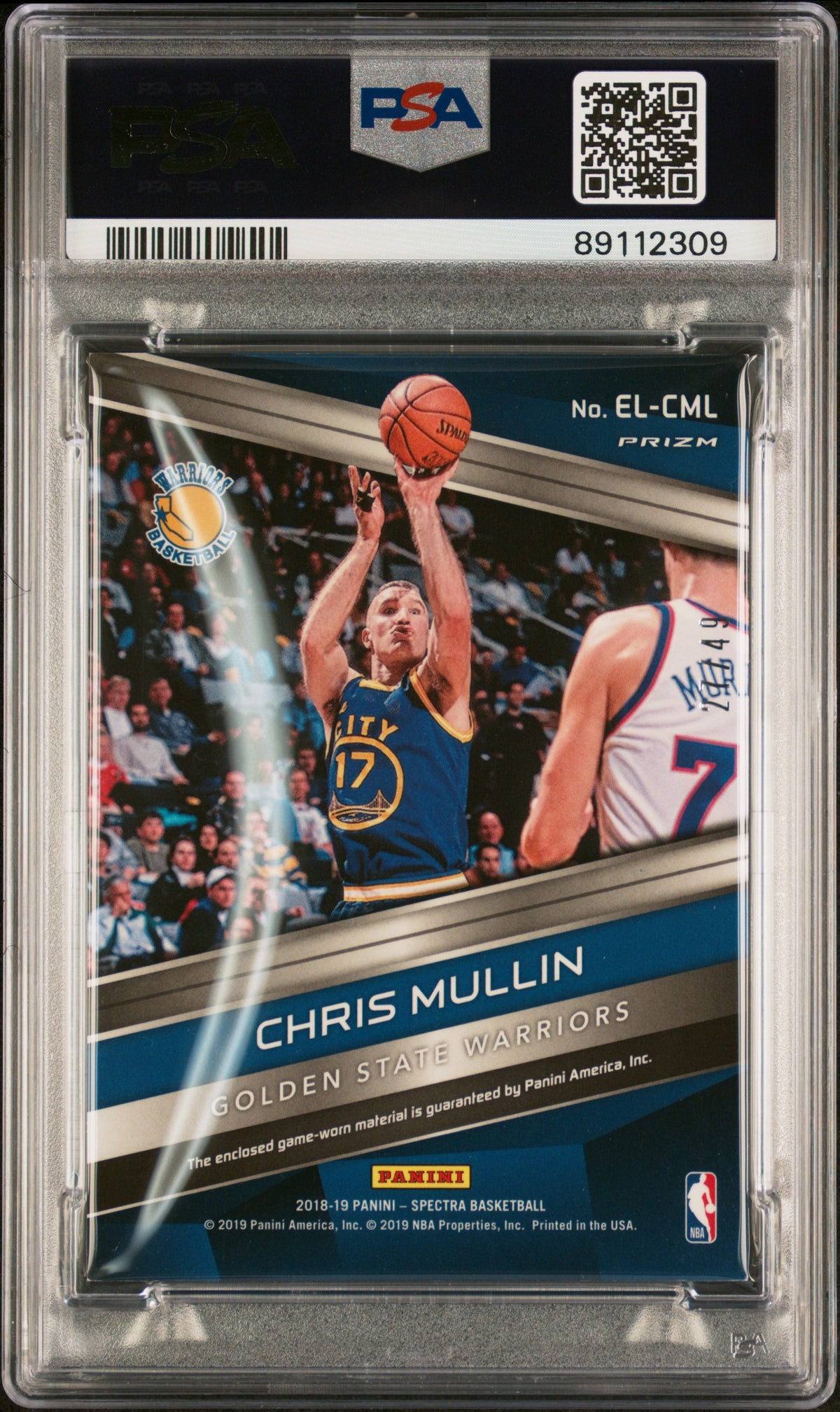 Chris Mullin 2018 Panini Spectra Neon Blue Game Used Patch Card Auto PSA 27/49-Powers Sports Memorabilia