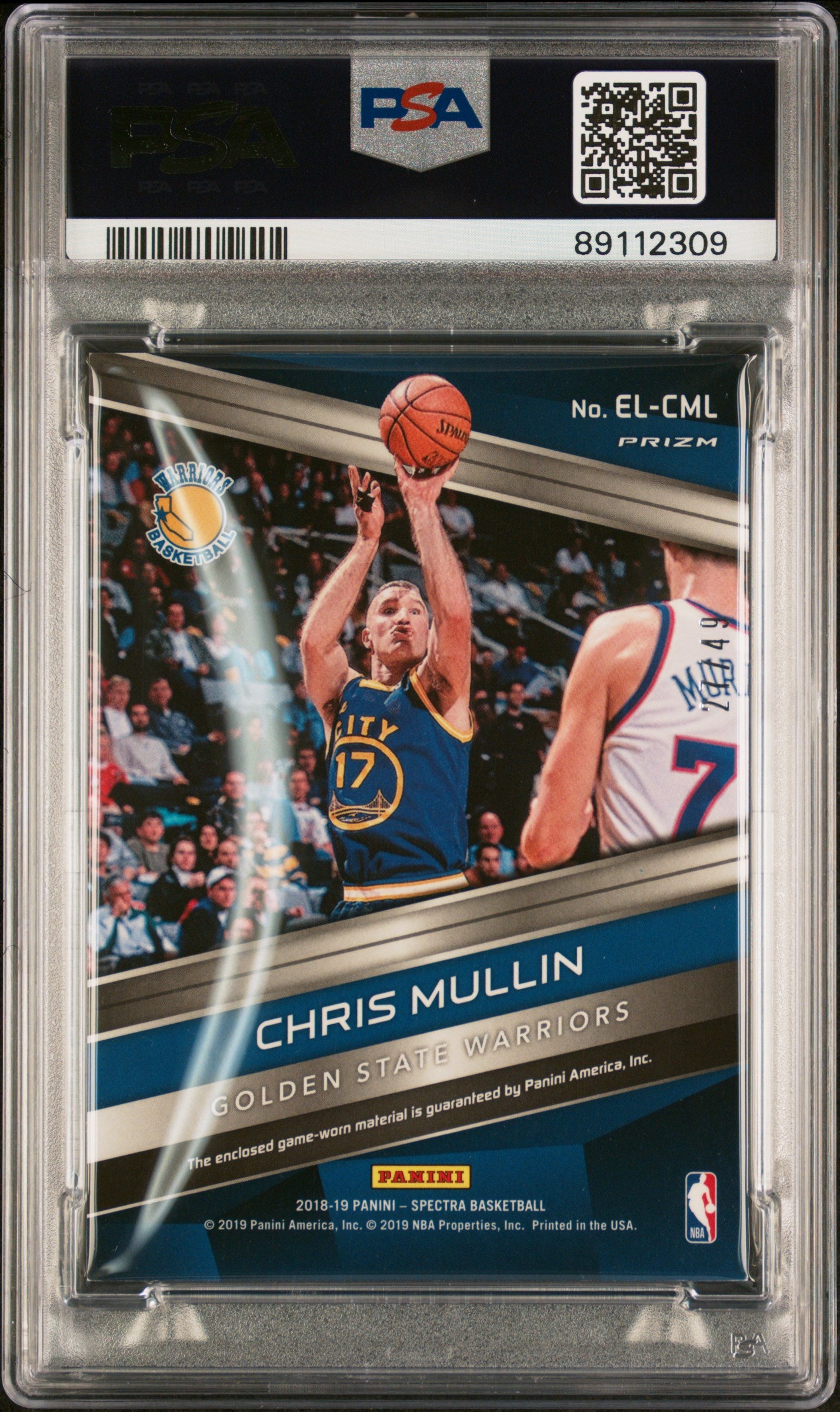 Chris Mullin 2018 Panini Spectra Neon Blue Game Used Patch Card Auto PSA 27/49-Powers Sports Memorabilia