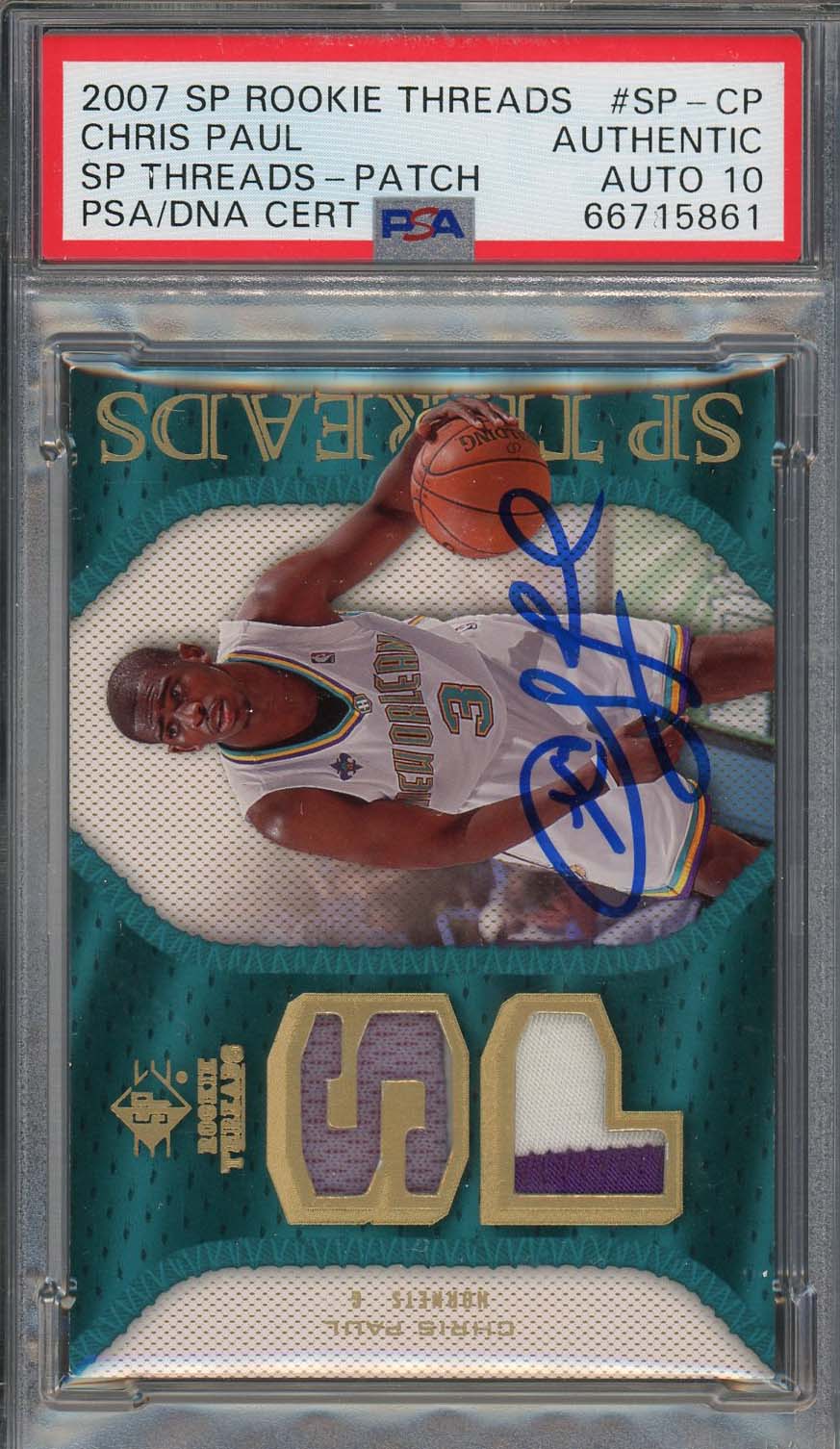 Chris Paul Auto 2007 SP Threads Game Used Jersey Patch Signed Card #SP-CP PSA 10-Powers Sports Memorabilia