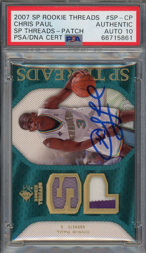 Chris Paul Auto 2007 SP Threads Game Used Jersey Patch Signed Card #SP-CP PSA 10-Powers Sports Memorabilia