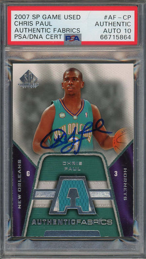 Chris Paul Auto 2007 Upper Deck SP Game Used Jersey Patch Card #AF-CP PSA 10-Powers Sports Memorabilia