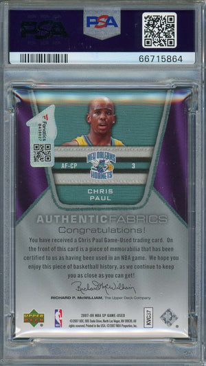 Chris Paul Auto 2007 Upper Deck SP Game Used Jersey Patch Card #AF-CP PSA 10-Powers Sports Memorabilia