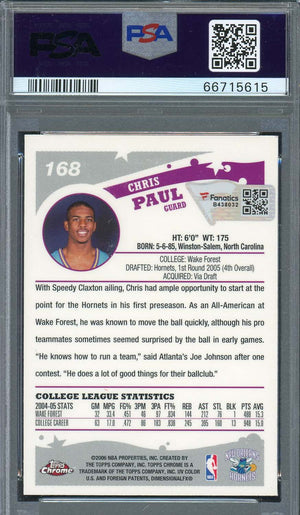 Chris Paul Autographed 2005 Topps Chrome Signed Rookie Card #168 PSA 66715615-Powers Sports Memorabilia