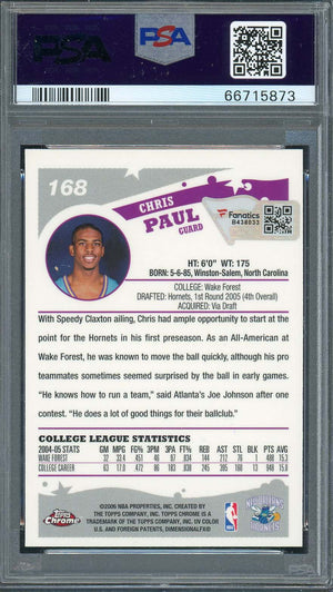 Chris Paul Autographed 2005 Topps Chrome Signed Rookie Card #168 PSA 9 66715873-Powers Sports Memorabilia