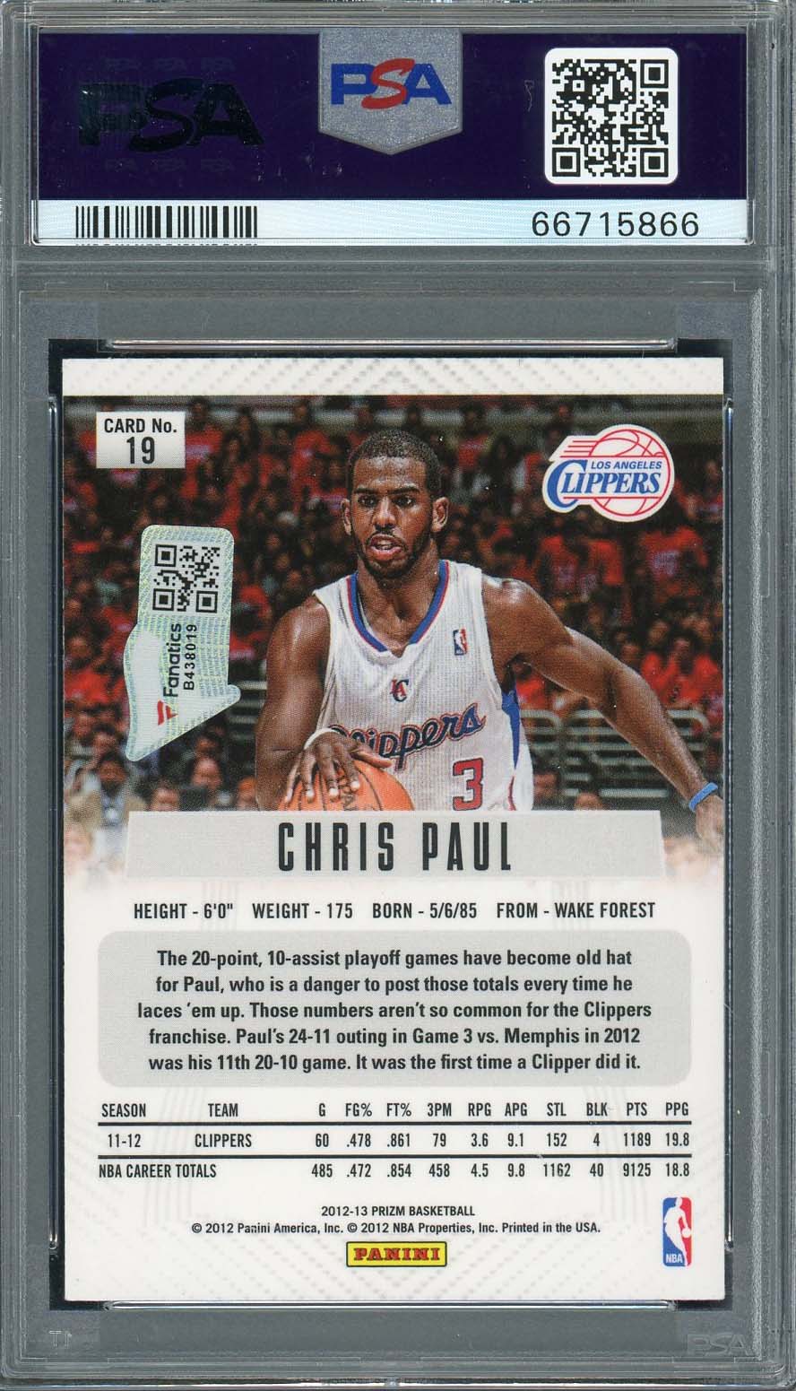 Chris Paul Autographed 2012 Panini Prizm Signed Card #19 Auto PSA 10 66715866-Powers Sports Memorabilia