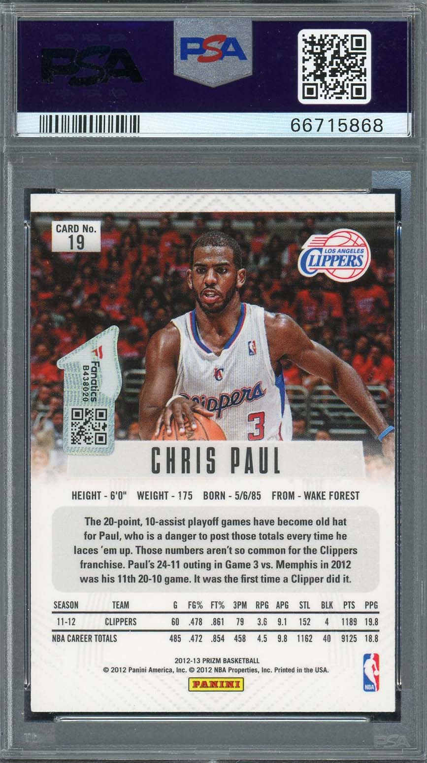 Chris Paul Autographed 2012 Panini Silver Prizm Signed Card #19 Auto PSA 10-Powers Sports Memorabilia