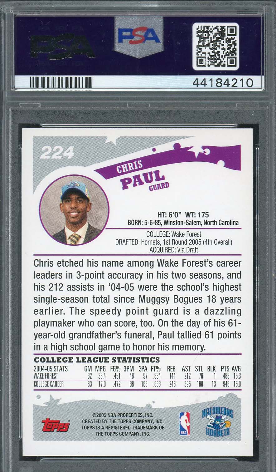 Chris Paul 2005 Topps Basketball Rookie Card #224 Graded PSA 7-Powers Sports Memorabilia