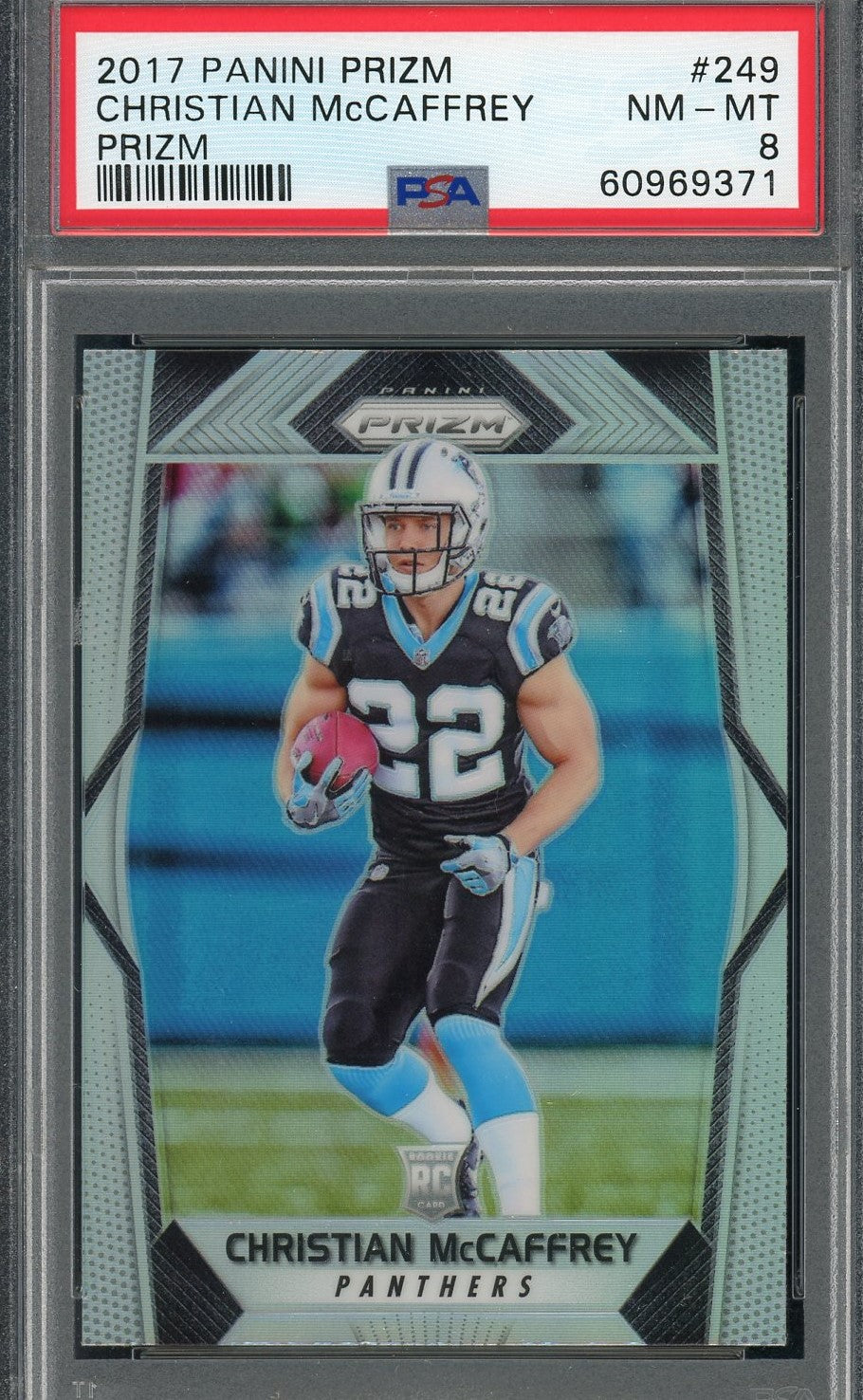 Christian McCaffrey 2017 Panini Silver Prizm Rookie Card #249 Graded PSA 8-Powers Sports Memorabilia