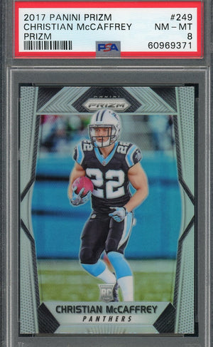 Christian McCaffrey 2017 Panini Silver Prizm Rookie Card #249 Graded PSA 8-Powers Sports Memorabilia