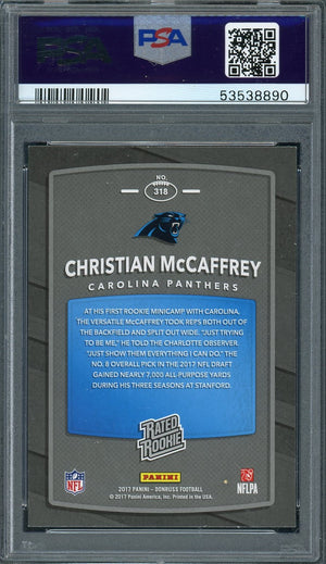 Christian McCaffrey 2017 Panini Donruss Football Rookie Card #318 Graded PSA 8-Powers Sports Memorabilia