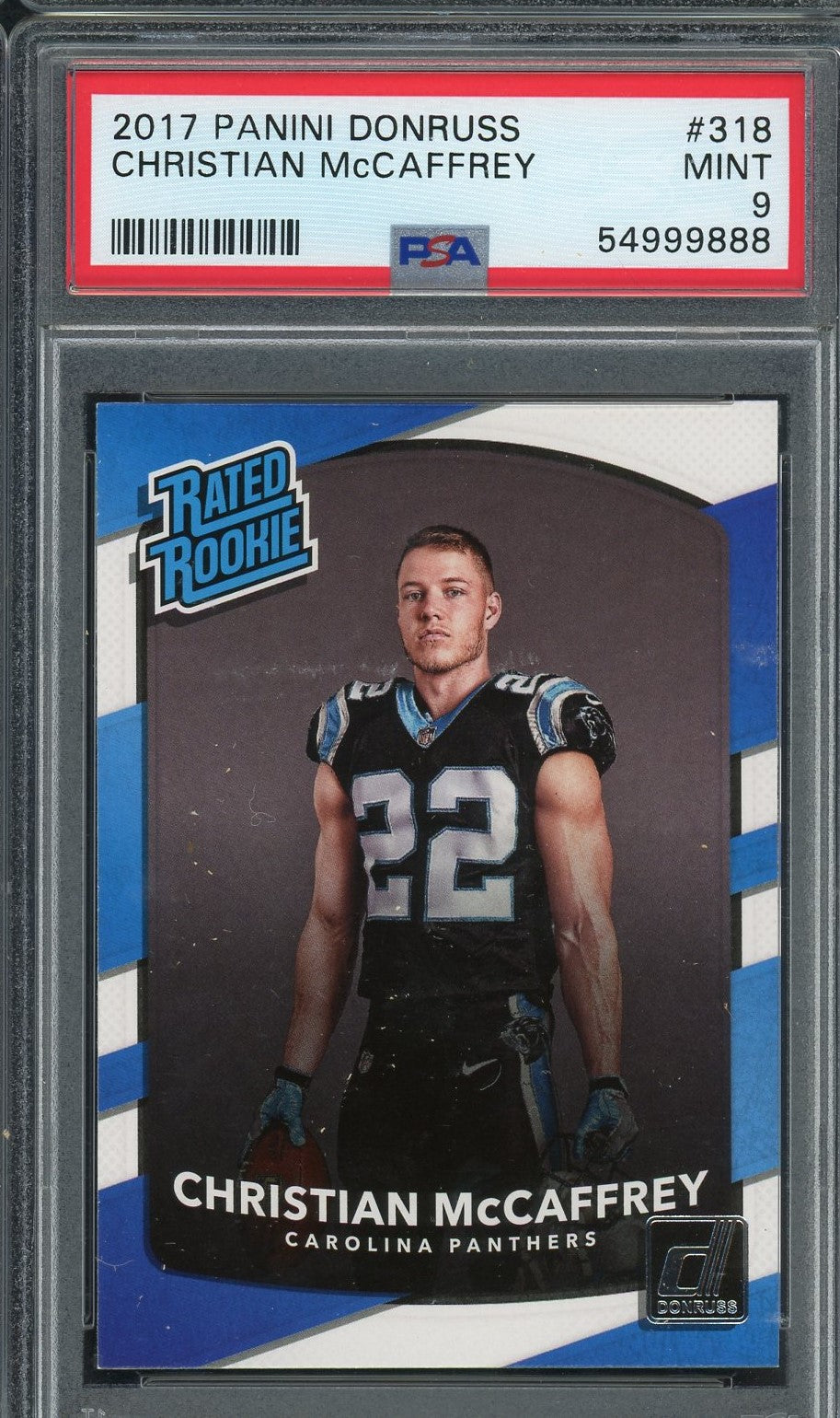 Christian McCaffrey 2017 Panini Donruss Football Rookie Card #318 Graded PSA 9-Powers Sports Memorabilia
