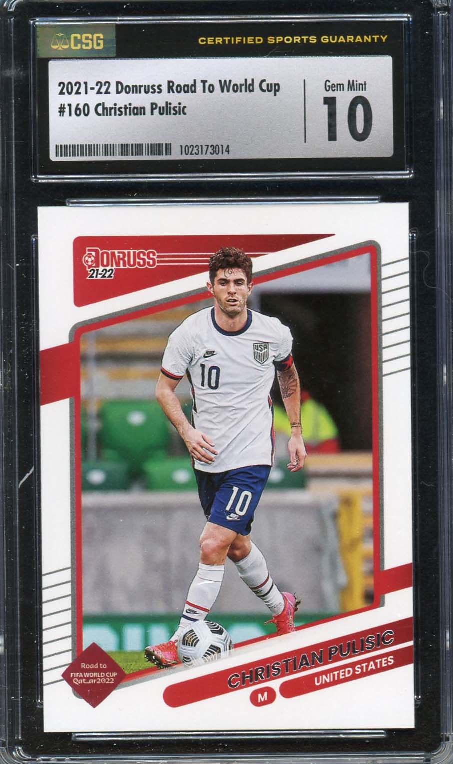 Christian Pulisic 2021 Donruss Road To World Cup Soccer Card #160 Graded CSG 10-Powers Sports Memorabilia