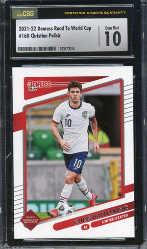 Christian Pulisic 2021 Donruss Road To World Cup Soccer Card #160 Graded CSG 10-Powers Sports Memorabilia