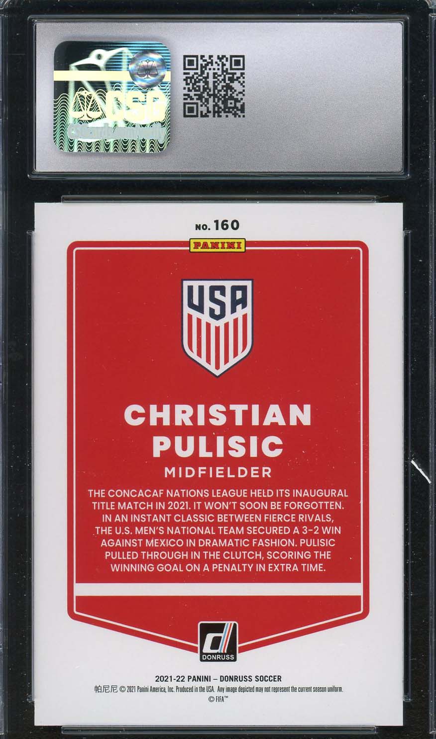 Christian Pulisic 2021 Donruss Road To World Cup Soccer Card #160 Graded CSG 10-Powers Sports Memorabilia