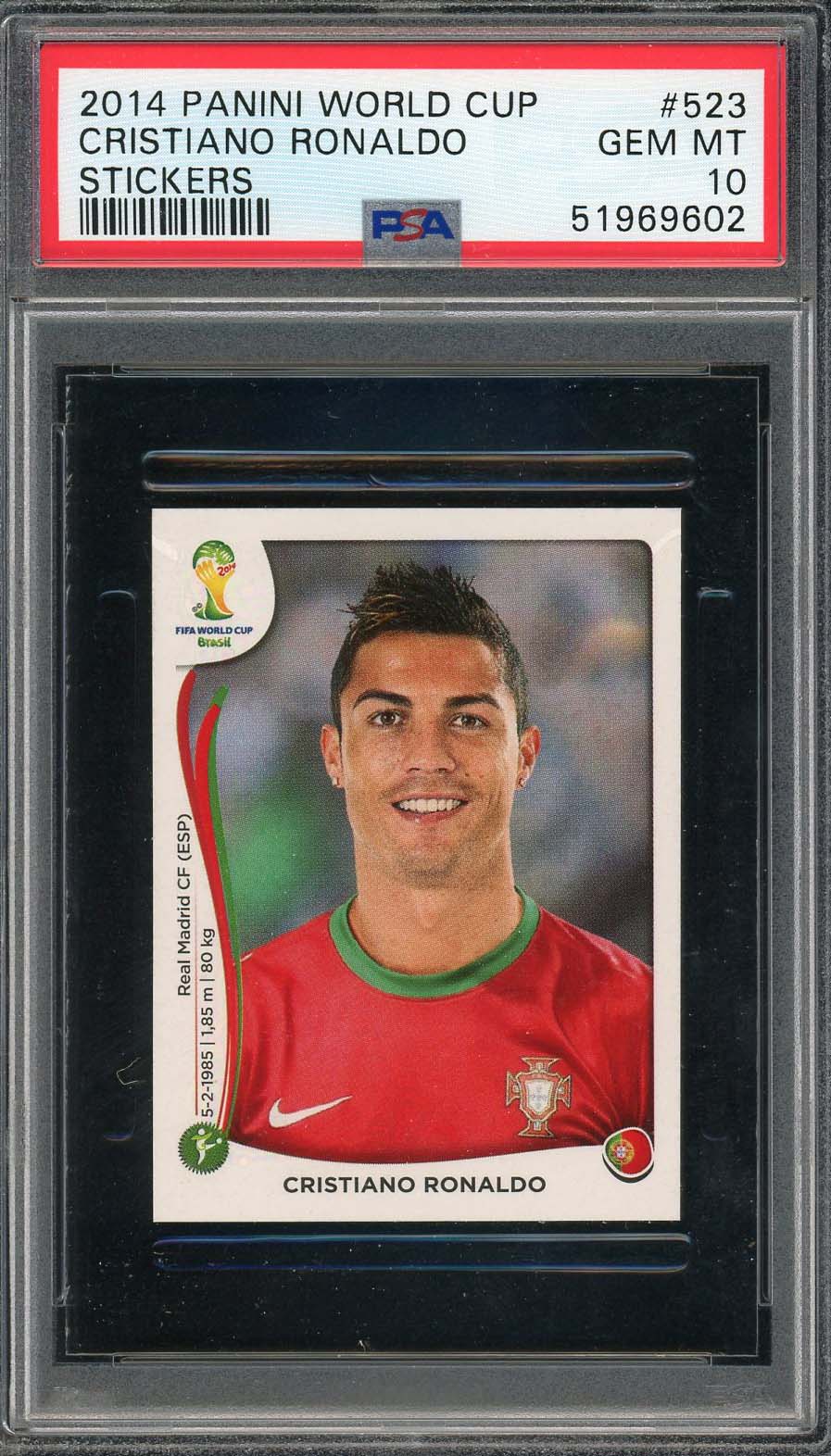 Cristiano Ronaldo 2014 Panini World Cup Stickers Card #523 PSA 10-Powers Sports Memorabilia