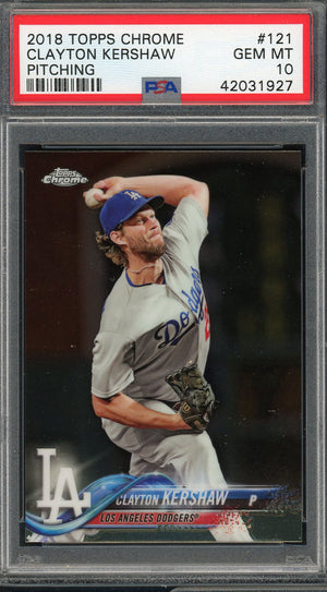 Clayton Kershaw 2018 Topps Chrome Baseball Card #121 Graded PSA 10 GEM MINT-Powers Sports Memorabilia