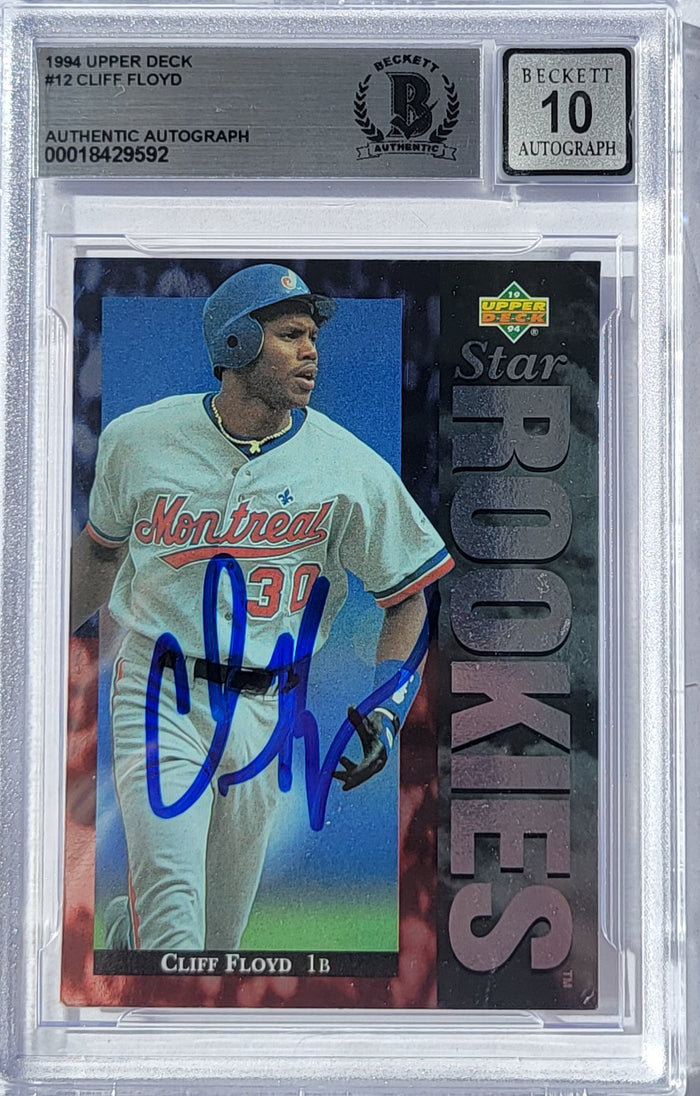 Cliff Floyd Signed Montreal Expos 1994 Upper Deck #12 Rookie Card Beckett Graded AUTO 10-Powers Sports Memorabilia