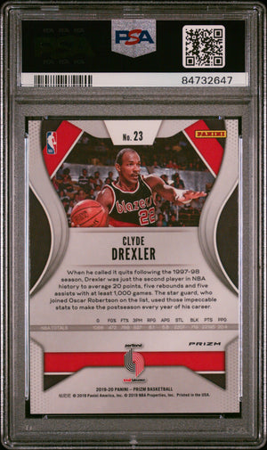 Clyde Drexler 2019 Panini Prizm Ruby Wave Red Basketball Card #23 Graded PSA 9-Powers Sports Memorabilia
