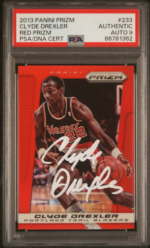 Clyde Drexler 2013 Panini Prizm Red Signed Card #233 Auto Graded PSA 9 86781362-Powers Sports Memorabilia