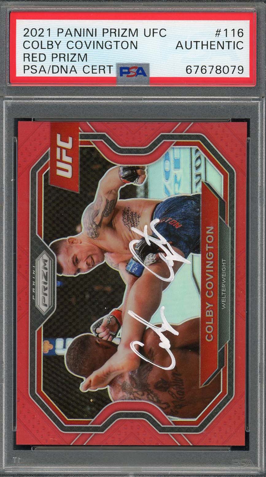 Colby Covington 2021 Panini Red Prizm UFC Signed Card #116 Auto PSA #/275-Powers Sports Memorabilia