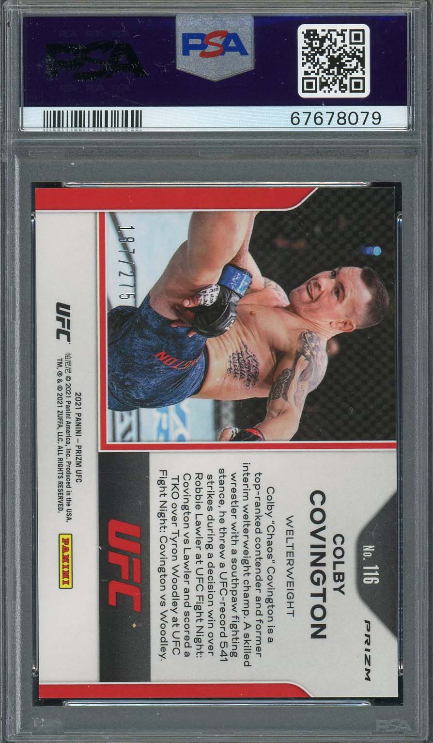 Colby Covington 2021 Panini Red Prizm UFC Signed Card #116 Auto PSA #/275-Powers Sports Memorabilia