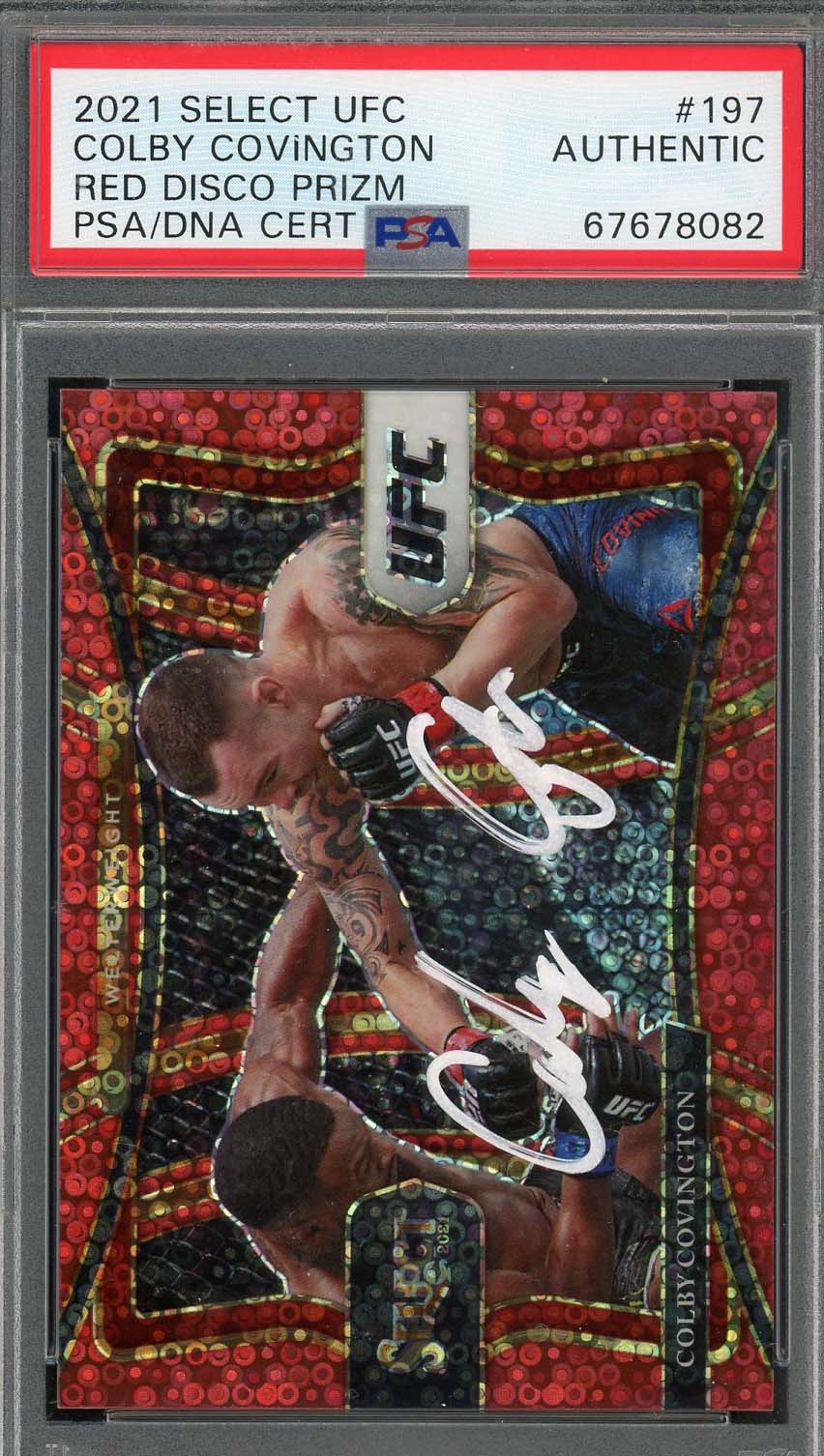Colby Covington 2021 Panini Red Disco Prizm UFC Signed Card #197 Auto PSA-Powers Sports Memorabilia