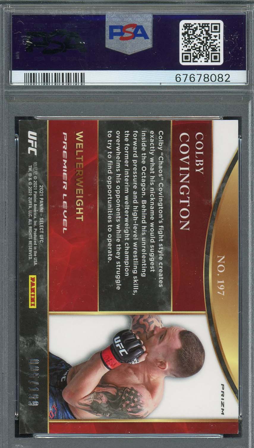 Colby Covington 2021 Panini Red Disco Prizm UFC Signed Card #197 Auto PSA-Powers Sports Memorabilia