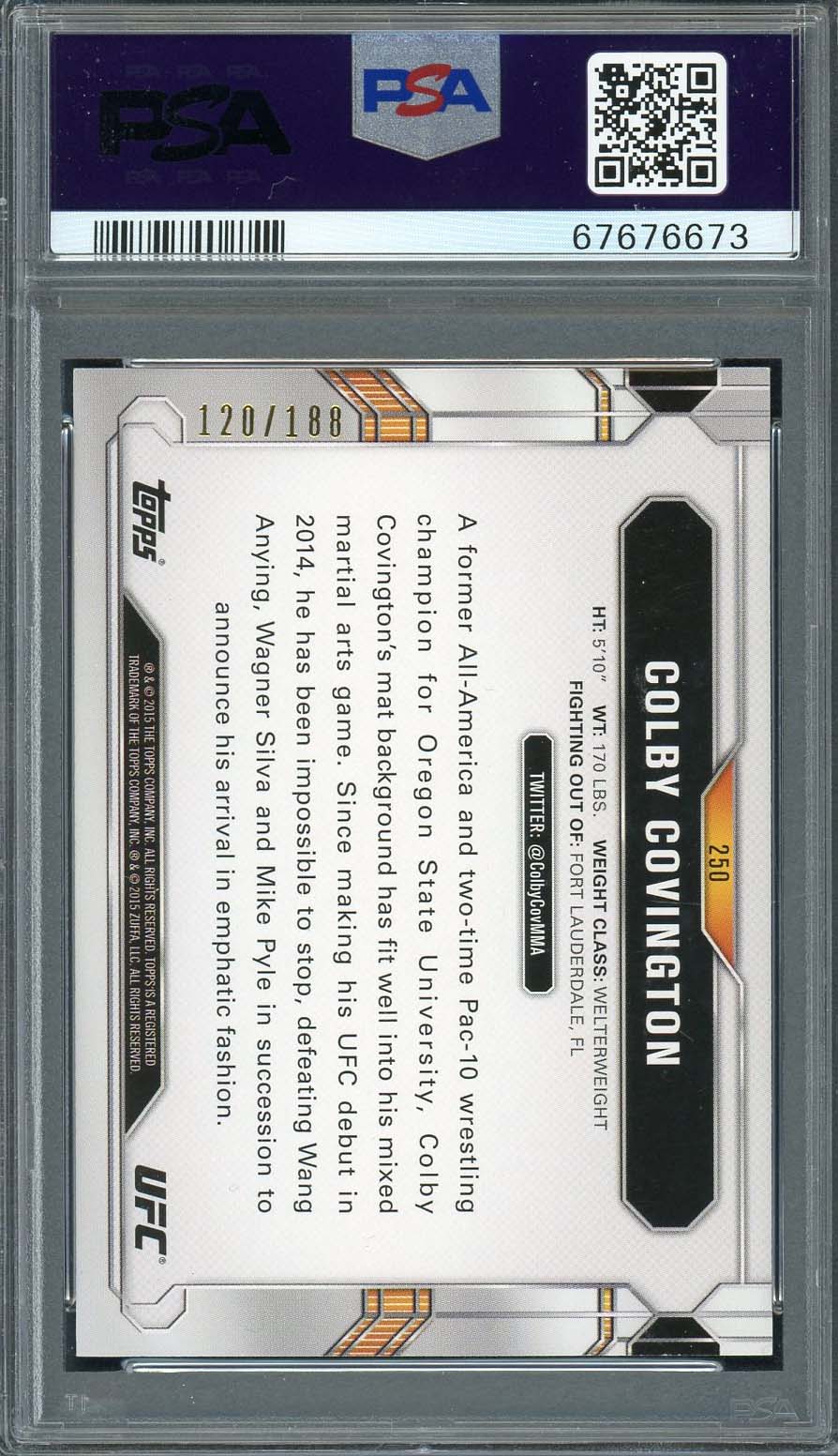 Colby Covington 2015 Topps UFC Chronicles B&W Signed Rookie Card Auto PSA #/188-Powers Sports Memorabilia