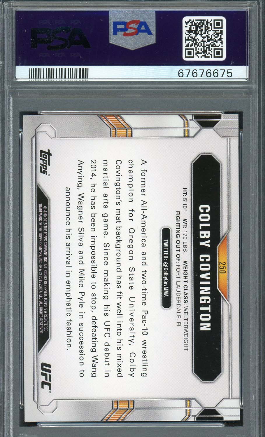 コルビー コビントン 2015 トップス UFC クロニクルズ サイン入りルーキー カード #250 オート PSA 9