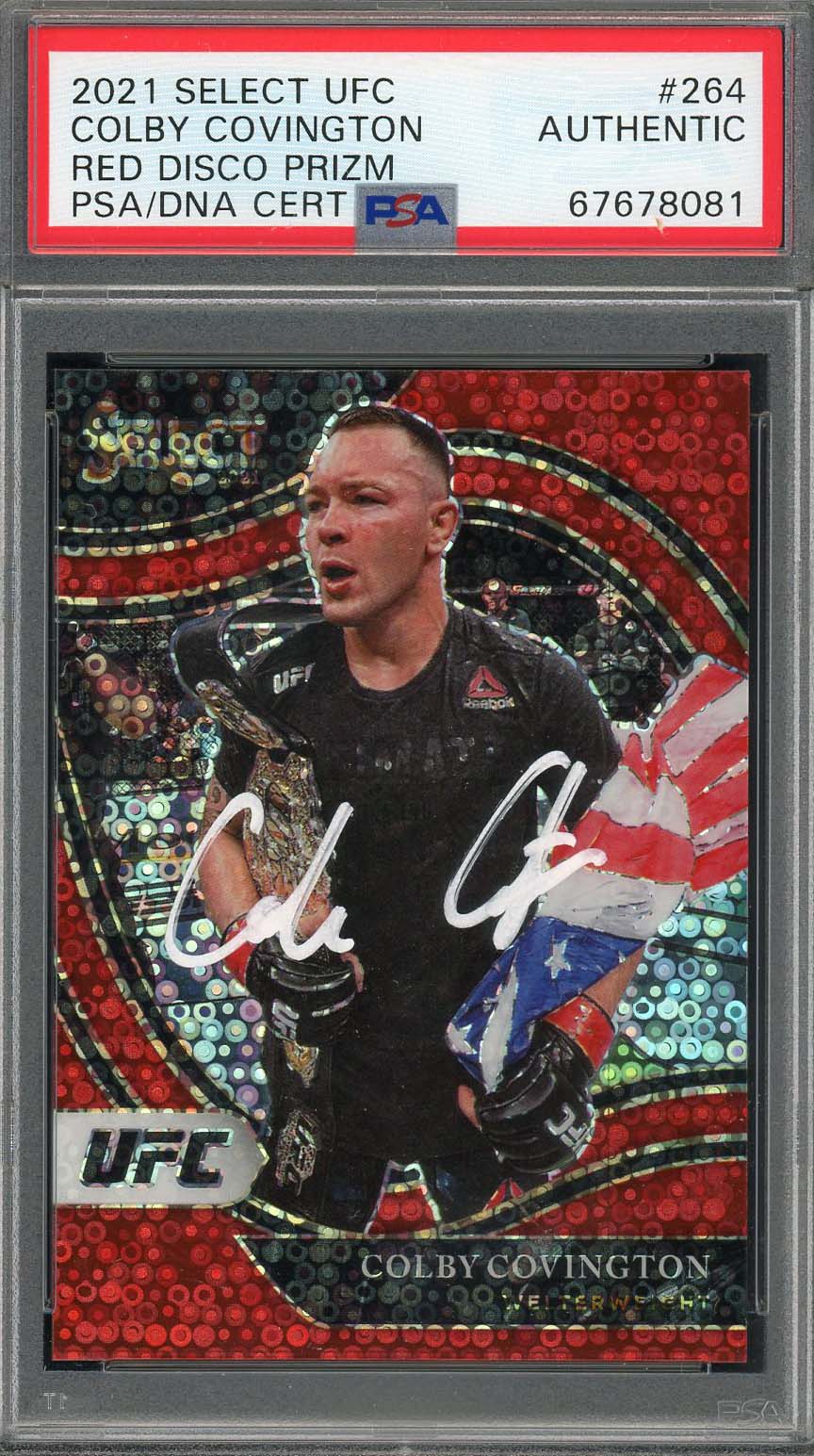 コルビー コビントン 2021 パニーニ セレクト UFC レッド ディスコ プリズム カード #264 オート PSA 15/199