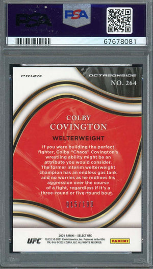 Colby Covington 2021 Panini Select UFC Red Disco Prizm Card #264 Auto PSA 15/199-Powers Sports Memorabilia