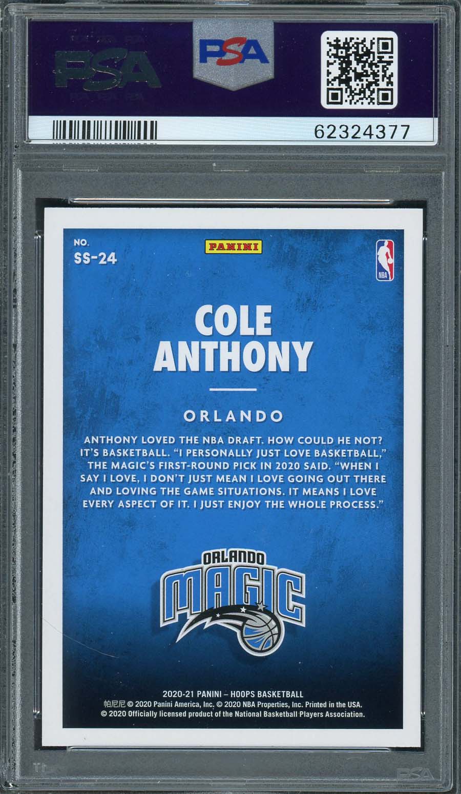 Cole Anthony 2020 Panini Hoops Now Playing Hologram Card #SS24 Graded PSA 10-Powers Sports Memorabilia