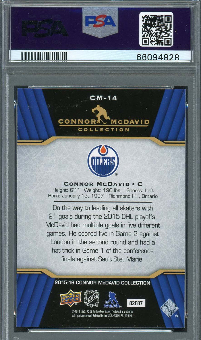 Connor McDavid 2015 Upper Deck Hockey Rookie Card RC #CM-14 Graded PSA 10-Powers Sports Memorabilia