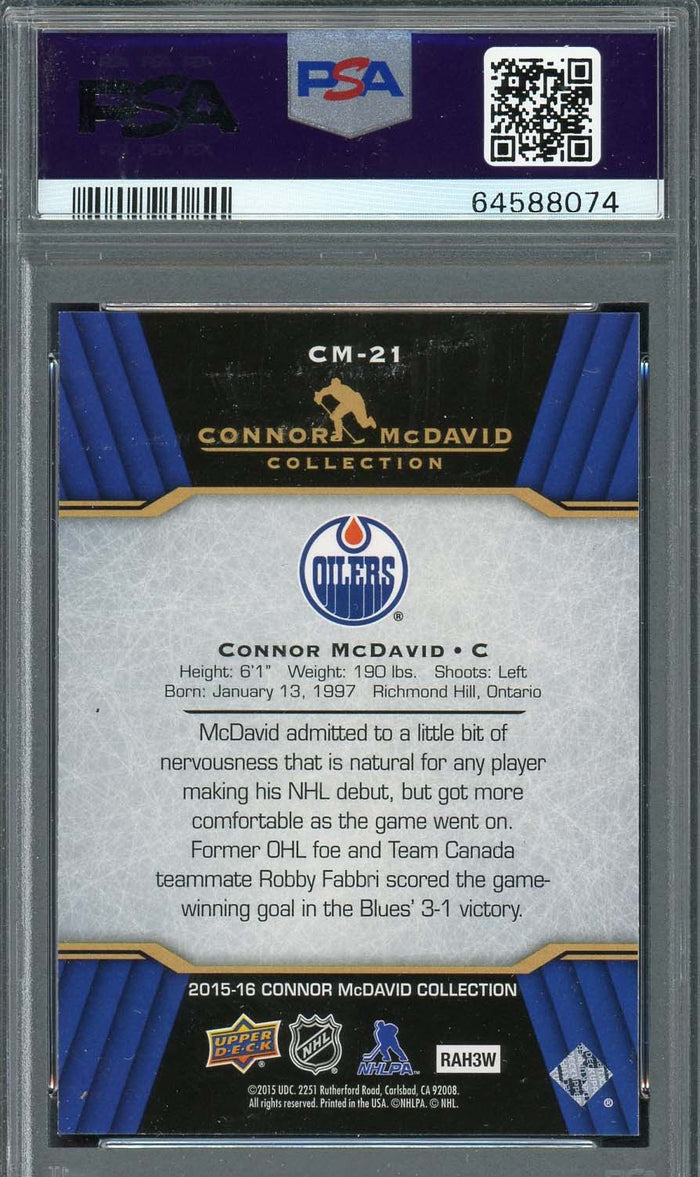 Connor McDavid 2015 Upper Deck Hockey Rookie Card RC #CM-21 Graded PSA 10-Powers Sports Memorabilia