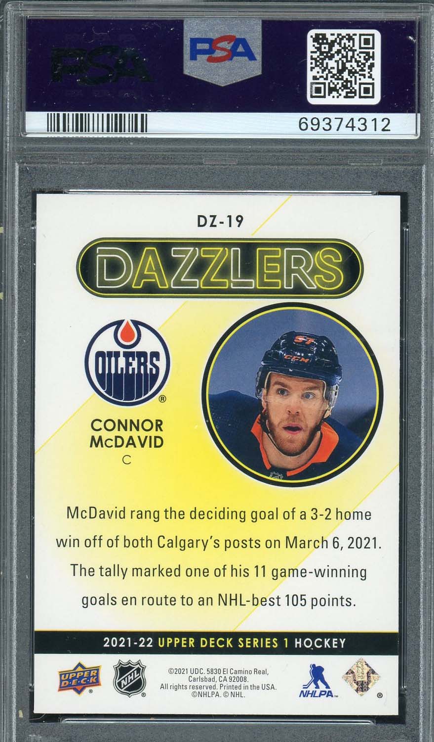 Connor McDavid 2021 Upper Deck Dazzlers Red Hockey Card #DZ19 Graded PSA 10-Powers Sports Memorabilia