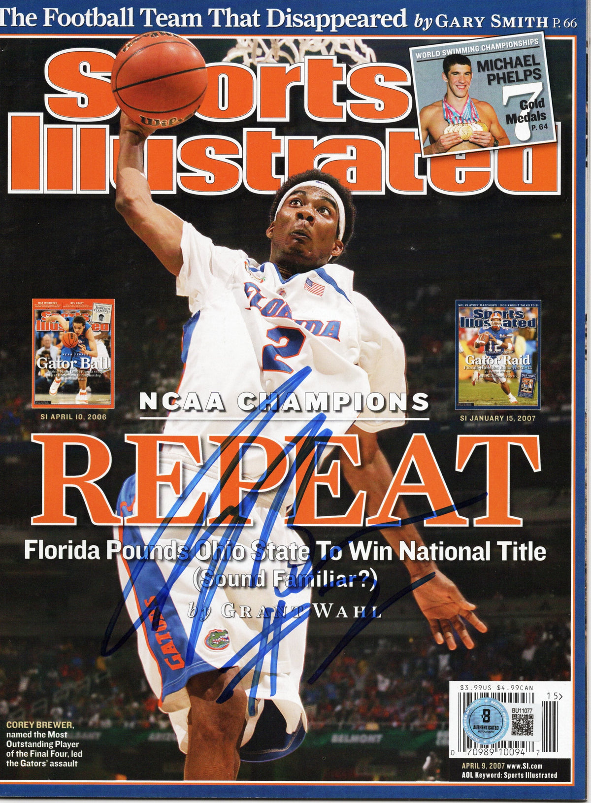 Corey Brewer Autographed Florida Gators Sports Illustrated Beckett Authenticated-Powers Sports Memorabilia