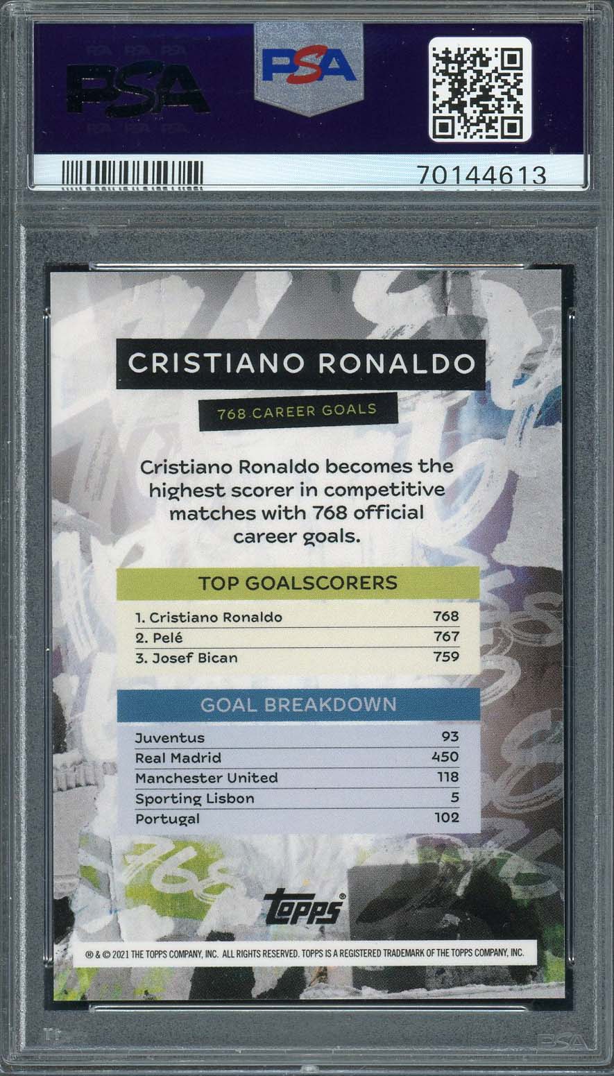 Cristiano Ronaldo 2021 Topps Now UCL 768 Career Goals Soccer Card Graded PSA 10-Powers Sports Memorabilia
