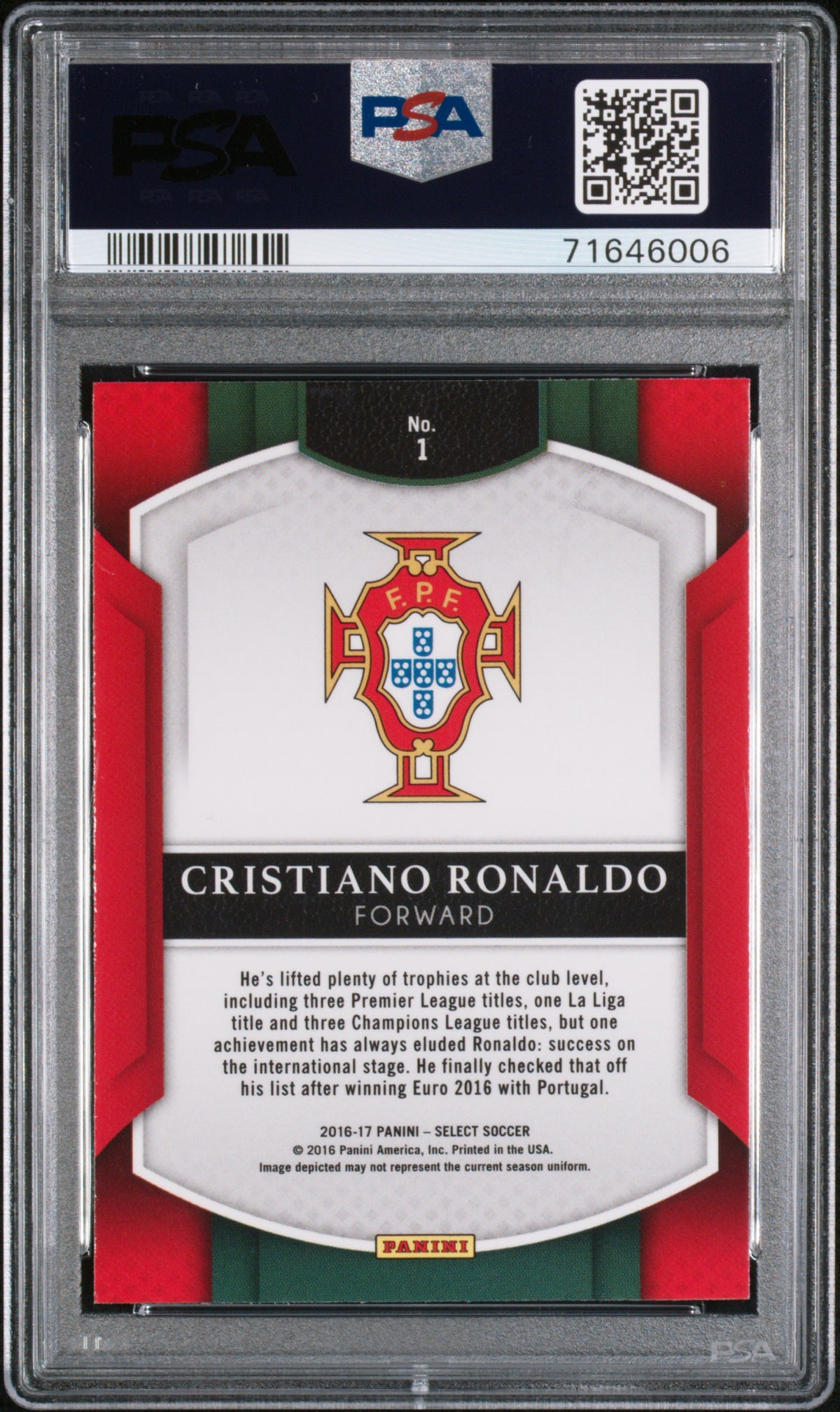 Cristiano Ronaldo 2016 Panini Select Soccer Card #1 Graded PSA 10-Powers Sports Memorabilia