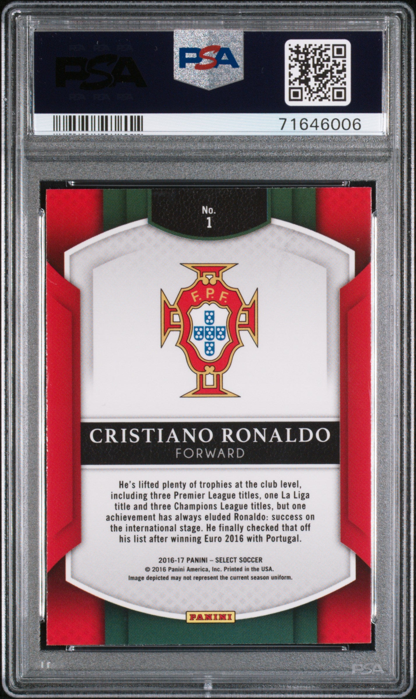 Cristiano Ronaldo 2016 Panini Select Soccer Card #1 Graded PSA 10-Powers Sports Memorabilia