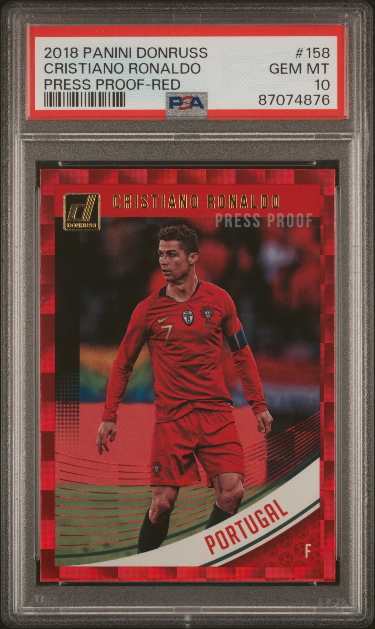 Cristiano Ronaldo 2018 Panini Donruss Press Proof Red Soccer Card #158 PSA 10-Powers Sports Memorabilia
