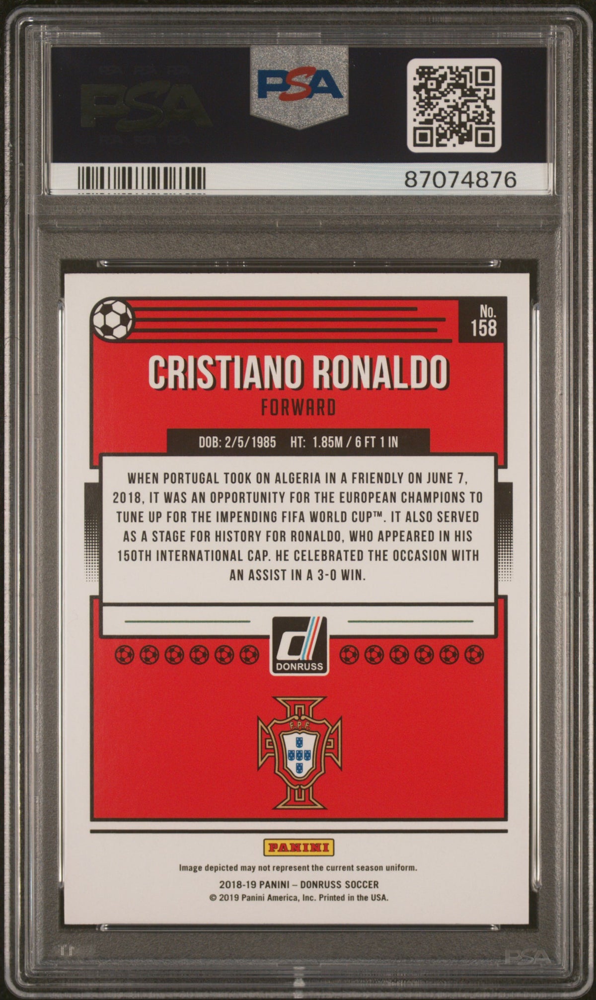 Cristiano Ronaldo 2018 Panini Donruss Press Proof Red Soccer Card #158 PSA 10-Powers Sports Memorabilia