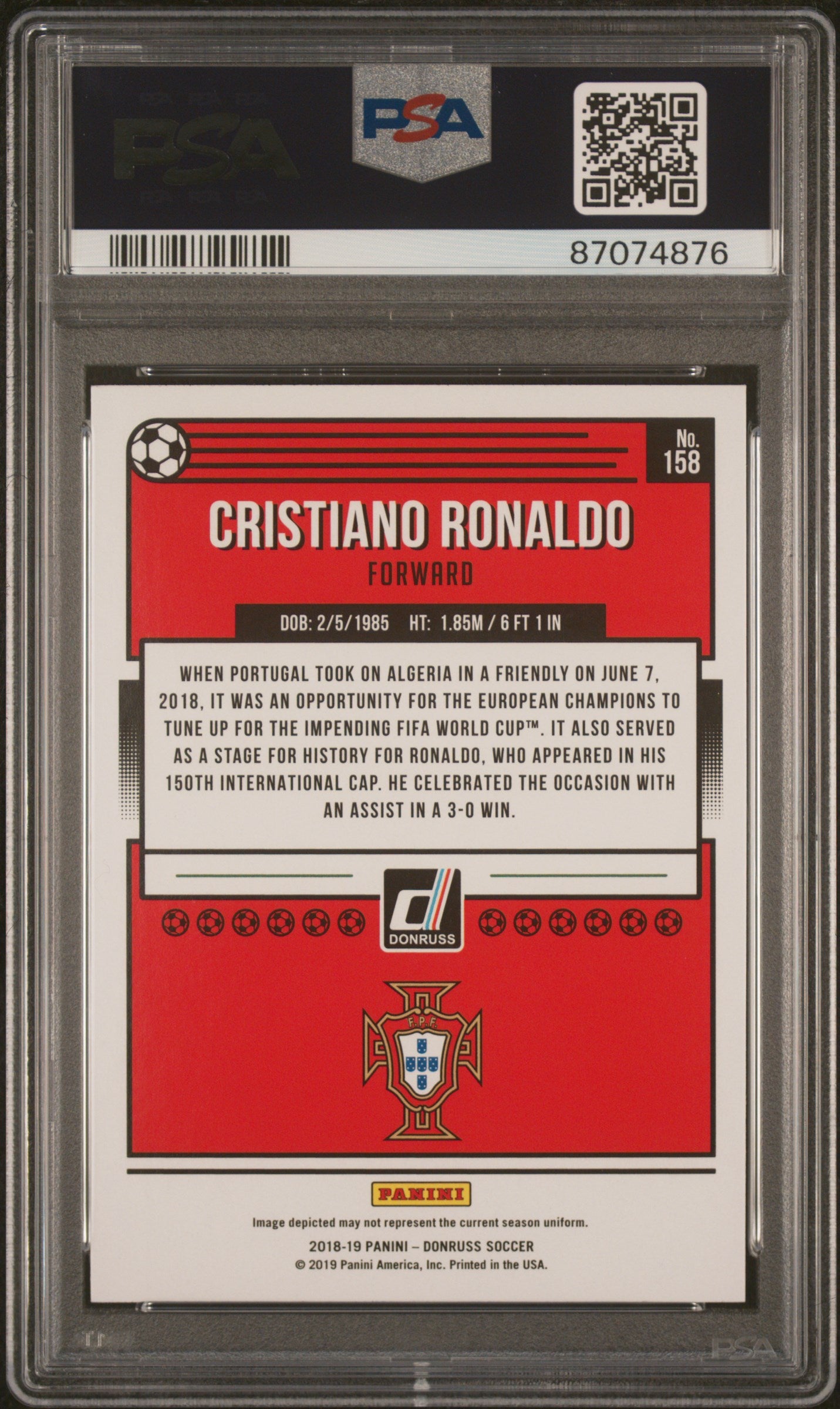 Cristiano Ronaldo 2018 Panini Donruss Press Proof Red Soccer Card #158 PSA 10-Powers Sports Memorabilia