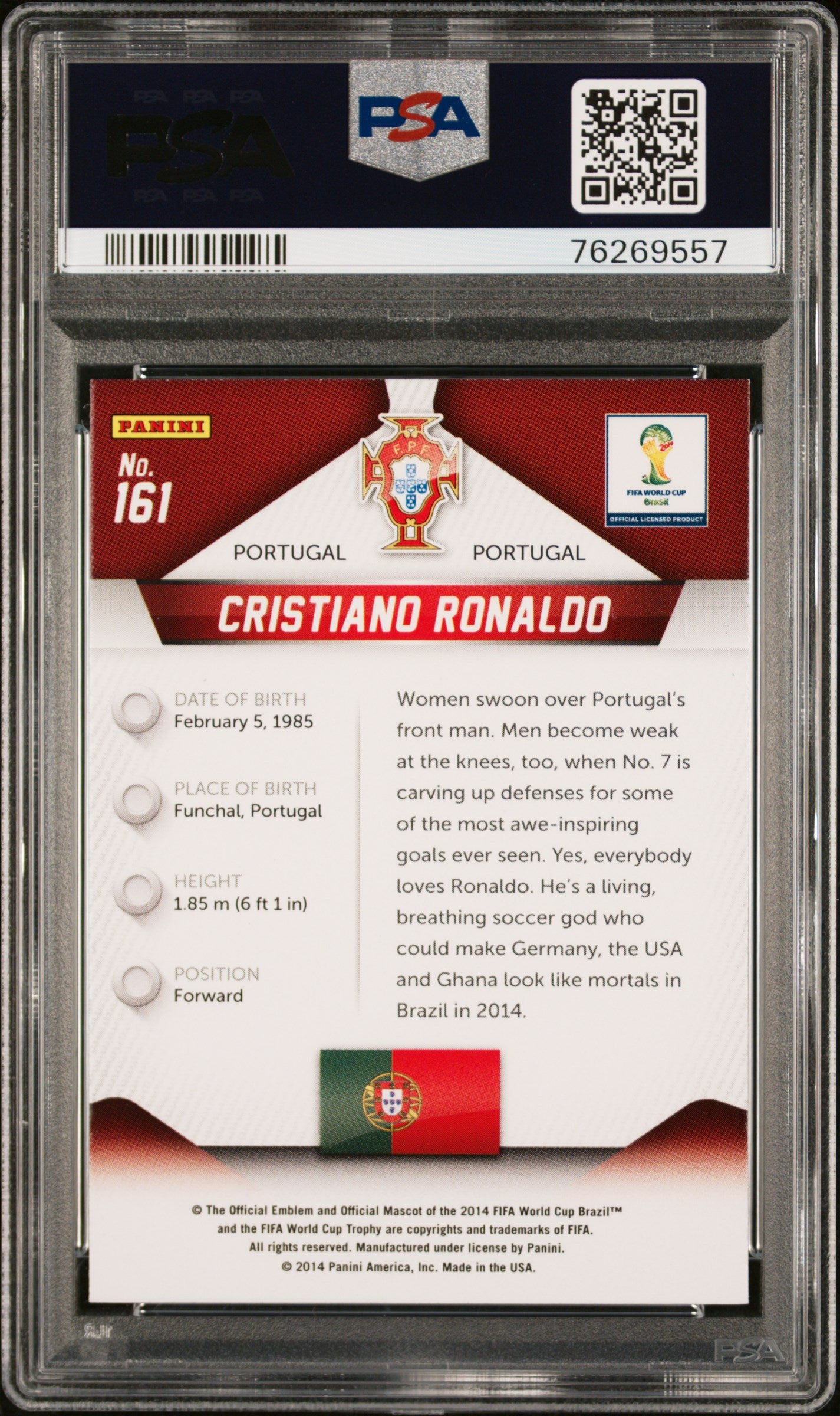 Cristiano Ronaldo 2014 Panini Prizm World Cup Soccer Card #161 Graded PSA 10-Powers Sports Memorabilia