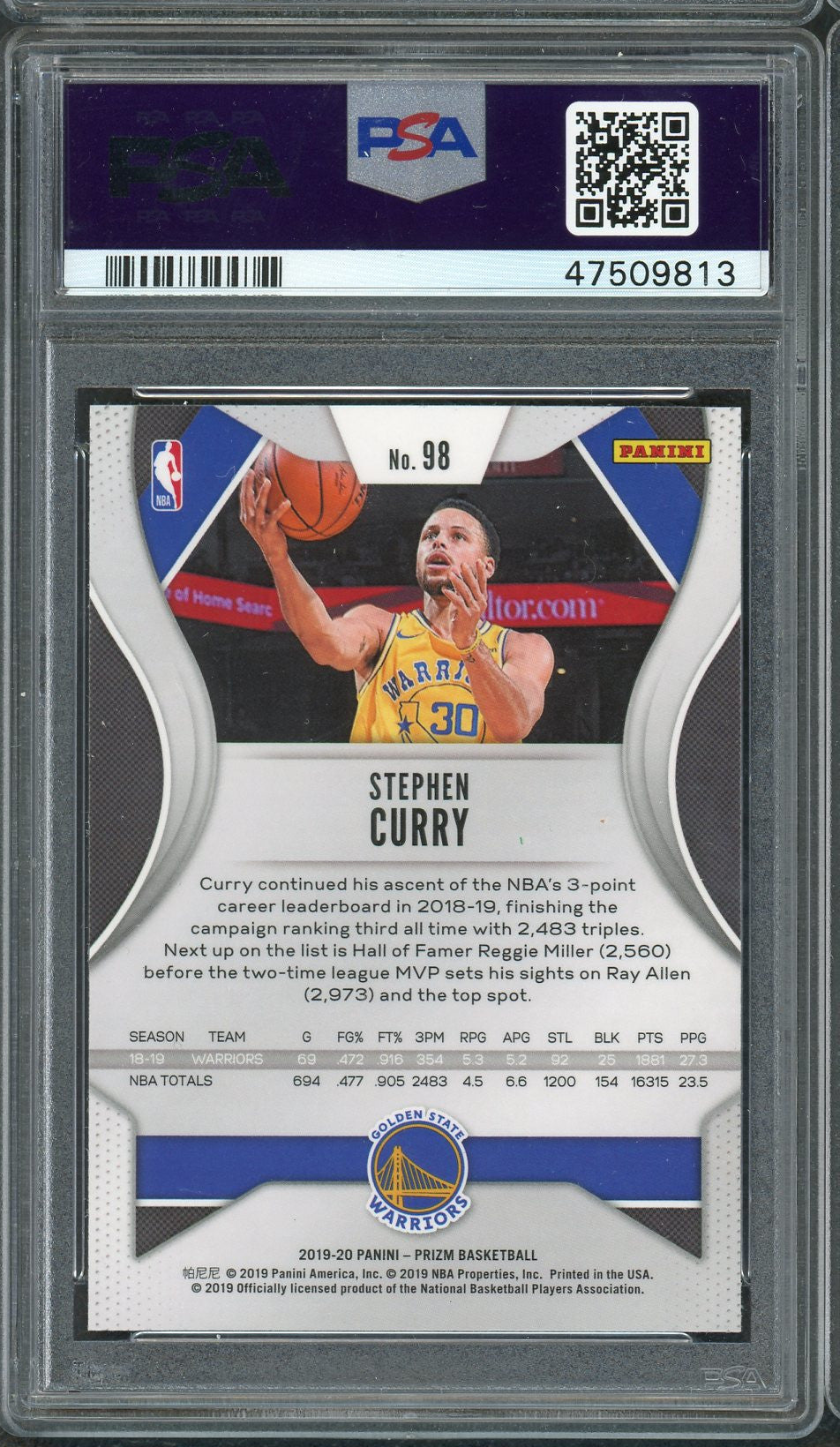Stephen Curry 2019 Panini Prizm Basketball Card #98 Graded PSA 10 GEM MINT-Powers Sports Memorabilia