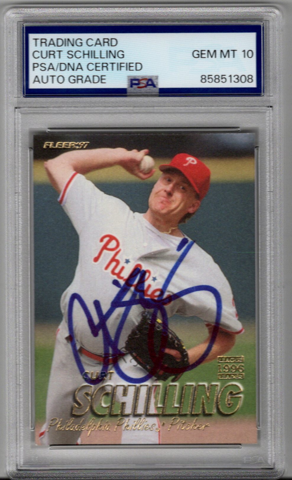 Curt Schilling Signed Philadelphia Phillies 1997 Fleer #421 Card PSA AUTO GRADE GEM MT 10-Powers Sports Memorabilia