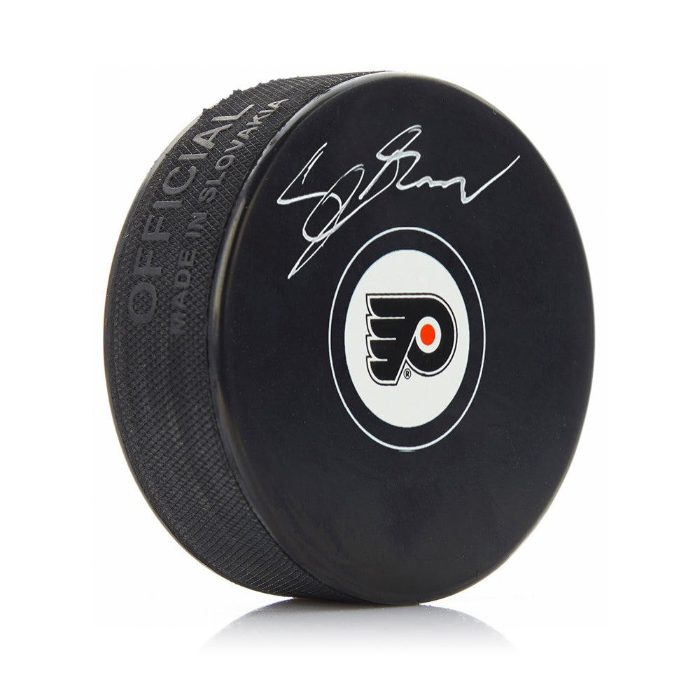 Cutter Gauthier Philadelphia Flyers Signed NHL Hockey Logo Puck-Powers Sports Memorabilia