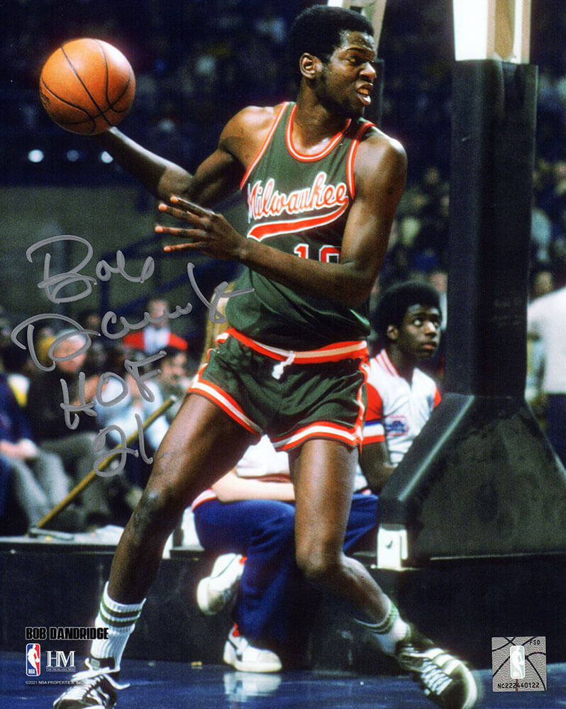 Bob Dandridge Autographed Milwaukee Bucks With Basketball Action 8×10 Photo with HOF'21-Powers Sports Memorabilia